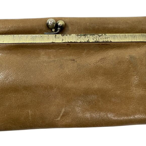 HOBO Rachel Continental Wallet Kiss Clasp Gold Hardware Tan Leather - Picture 2 of 13